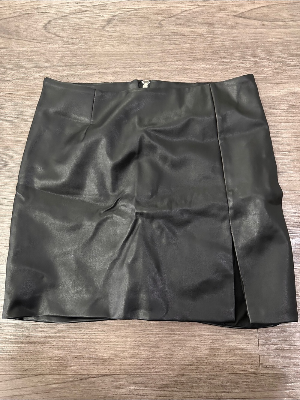 Forever 21 Black Faux Leather Mini Skirt with Side Slit